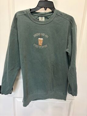 Comfort Colors Green 'Bring Me An Iced Coffee' Crewneck Sweatshirt
